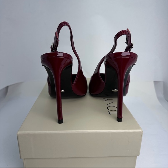 Tony Bianco Asti Sling Back in Bordeaux Patent shiny red leather high heel - Picture 6 of 8